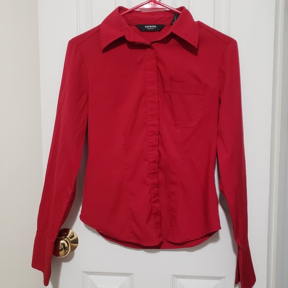 ☘5/$25~Express Stretch Button Down Blouse - Picture 1 of 8